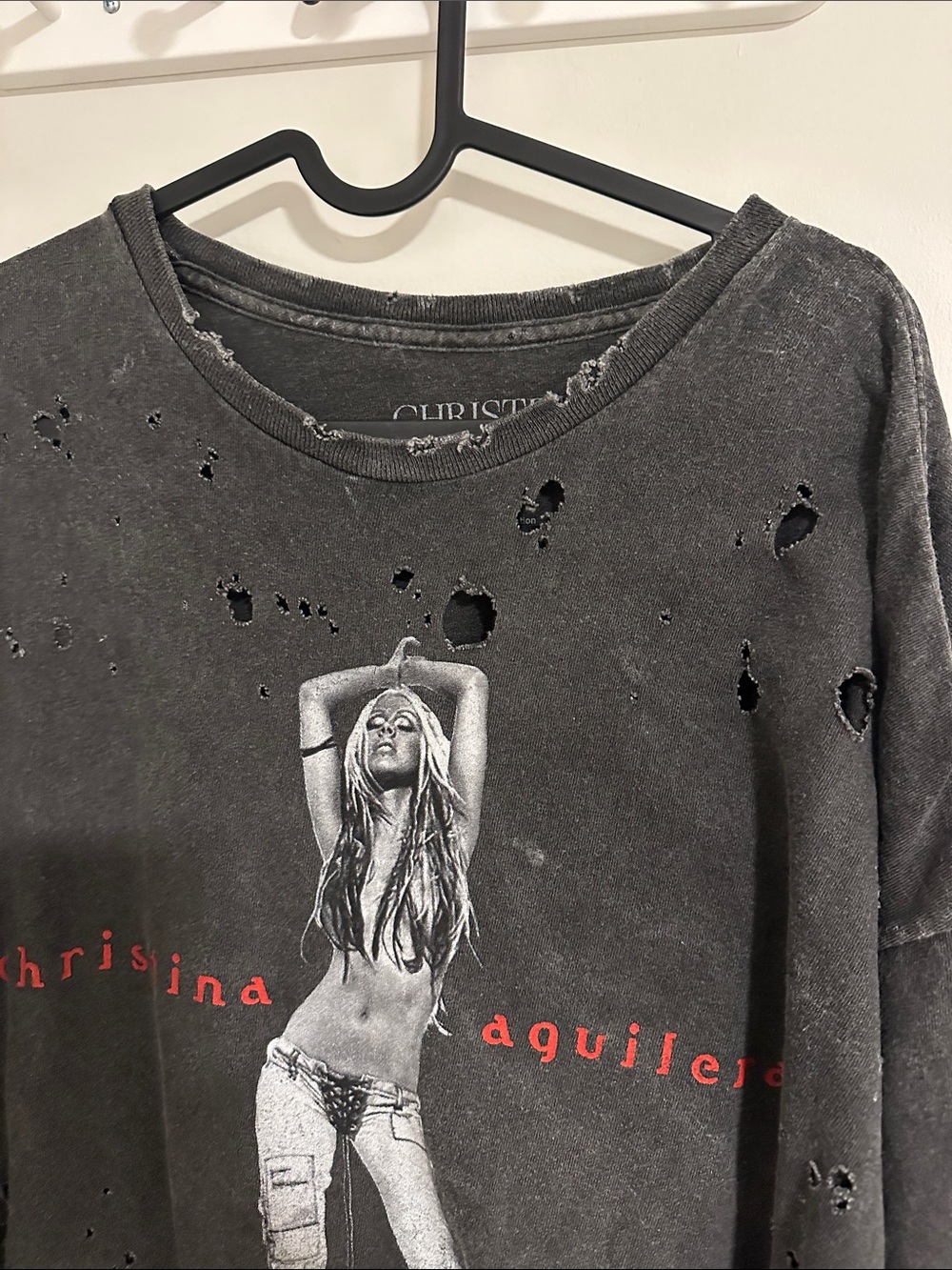 Christina Aguilera  Black Distressed Oversized Graphic Tee